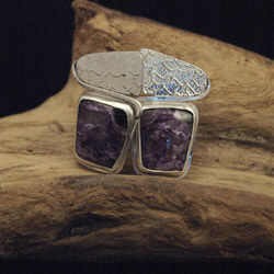 Rounded Square Charoite Earrings-0